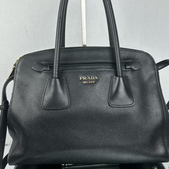 PRADA LEATHER 2-WAY GALLERIA SATCHEL BLK - Picture 1 of 16